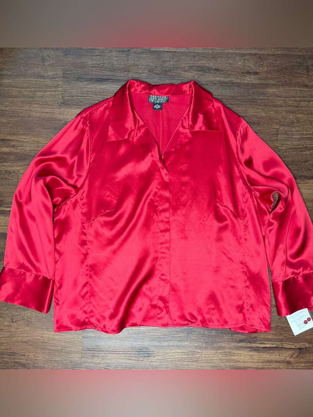 Spencer Jeremy 100% Silk Cherry Red Blouse NWT 2X Hidden Button Shirt - Picture 3 of 12